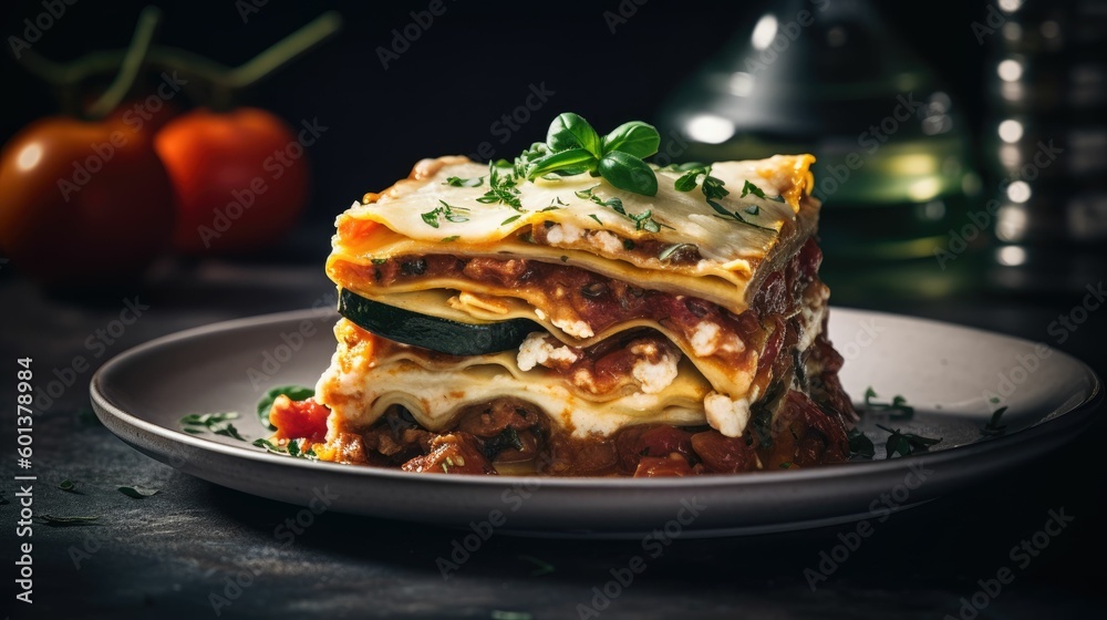 tasty lasagna slice. Generative AI
