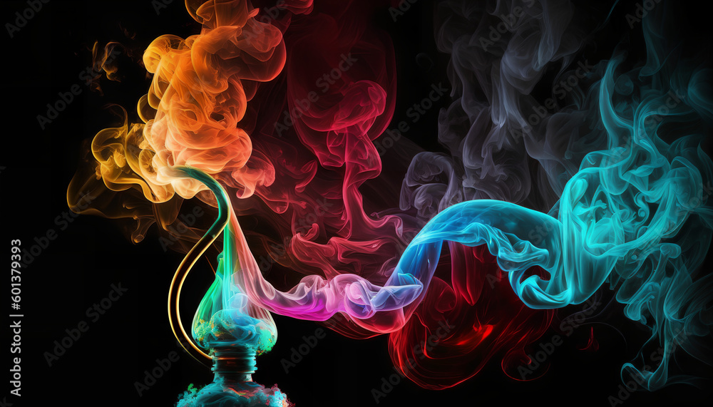Abstract colored smoke hookah on a black background - obrazy, fototapety, plakaty 