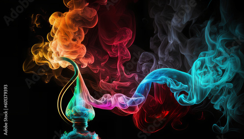 Abstract colored smoke hookah on a black background