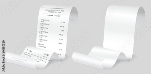 Payment check isometric 3d. Buying financial invoice bill purchasing calculate pay vector isolated. Receipt the seller forms at the online checkout for transfer to the buyer or client, paper piece