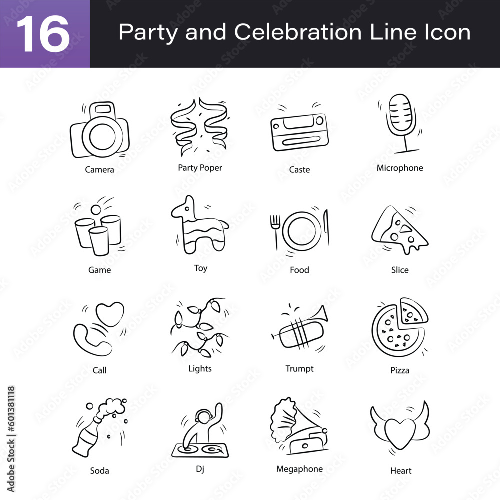 party and celebration Outline Hand Draw icon Set 01. EPS 10 File