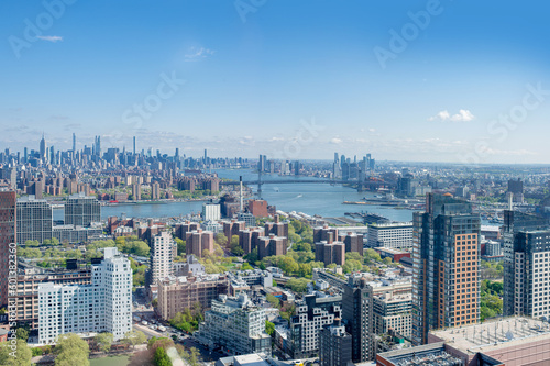 view of Manhattan and williamsburg bridge from the brooklyn rooftop