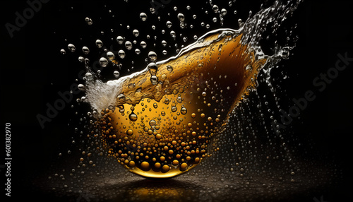  beer with drop on black background