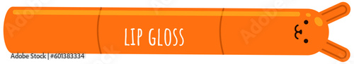 Closed orange lip gloss tube. Lip cream plastic opaque bottle with a screw cap bunny-shaped with ears isolated on white. Lip care cosmetic accessory. Part of series of korean decorative cosmetics item