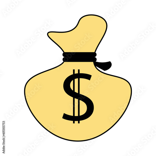 Money bag with dollar icon. Cash, interest rate, business and finance, return on investment, financial solution, prepayment and down payment concept.   vector icon. Cartoon minimal style.
Imagem veto
