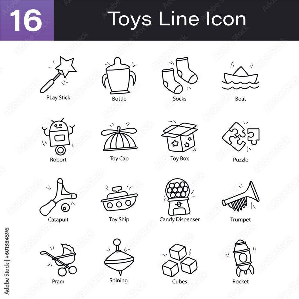 Toys Outline Hand Draw icon Set 05. EPS 10 File