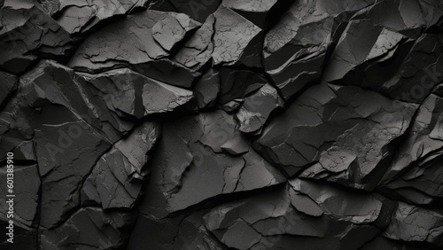 Black abstract background. Dark rock texture. Black stone background with copy space for design. Web banner. Wide