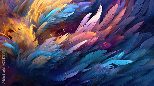 Abstract pattern artwork of feather. Generative AI.
