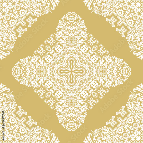 Classic seamless vector pattern. Damask orient ornament. Classic yellow and white vintage background. Orient pattern for fabric, wallpapers and packaging