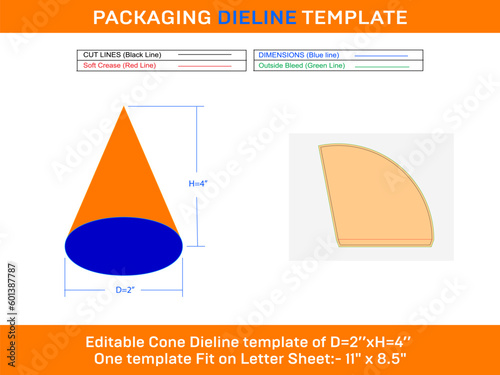 Cone ice cream Dieline Template D 2xH 4 inch photo