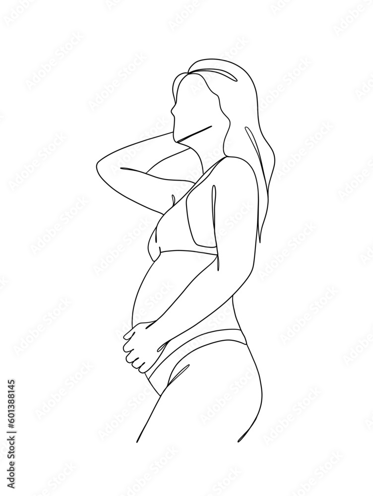 Continuous one line drawing of pregnant woman. Vector illustration. Continuous one line drawing of pregnant woman. Vector illustration.