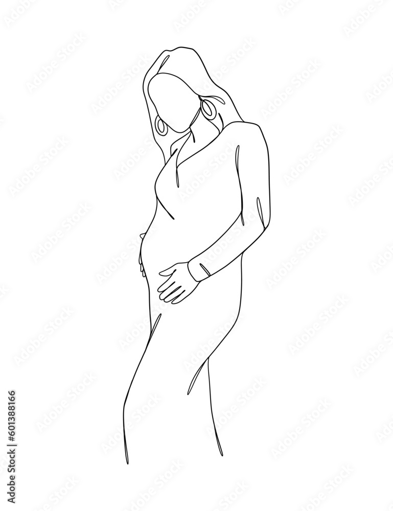 Fototapeta premium Continuous one line drawing of pregnant woman. Vector illustration.