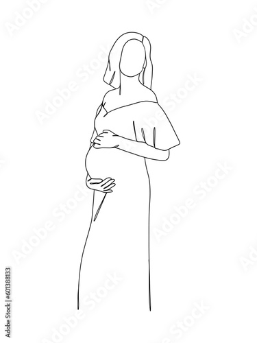 Continuous one line drawing of pregnant woman. Vector illustration.