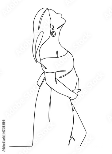 Continuous one line drawing of pregnant woman. Vector illustration.