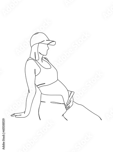 Fototapeta Naklejka Na Ścianę i Meble -  Continuous one line drawing of pregnant woman. Vector illustration.