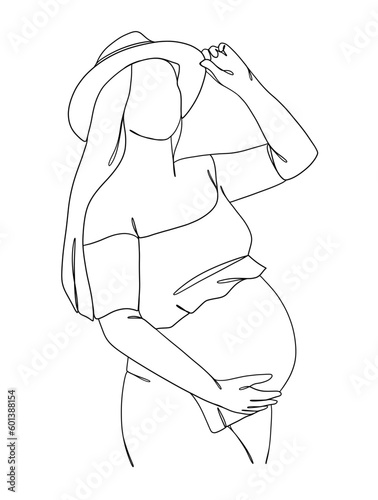 Continuous one line drawing of pregnant woman. Vector illustration.