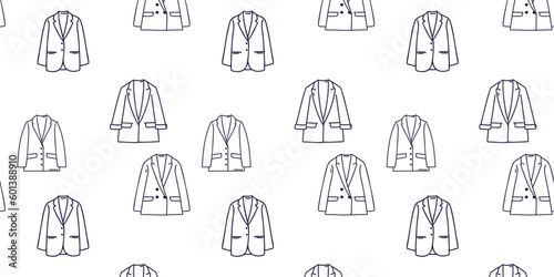 Seamless pattern with men s or women s jacket  line drawing  doodle vector illustration