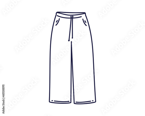 Front slit midi skirt, line drawing, doodle vector illustration