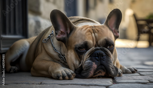 A french bulldog laying on the ground © Oleksandr
