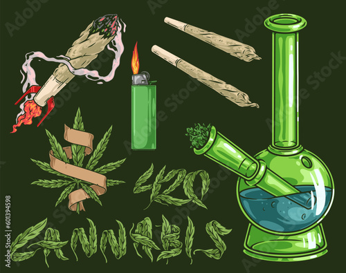 Smoking cannabis set logotype colorful