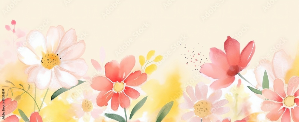 Spring Watercolor Flowers, Textured Design Illustration, Wallpaper and Print Material, Generative AI