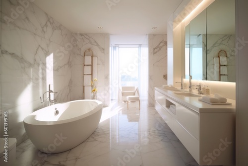 Upscale Designer Bathroom with Freestanding Tub  LED Lighting Accents  and Luxurious Atmosphere.....