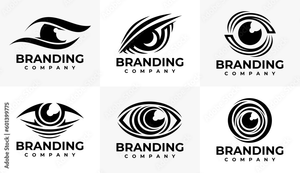 Line optical eye logo brand set
