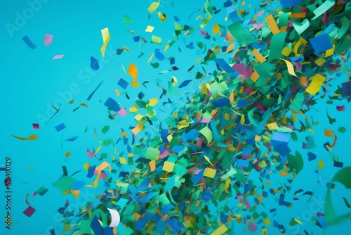 confetti carnival blue background birthday colorful party flying celebration event festive. Generative AI. © VICHIZH