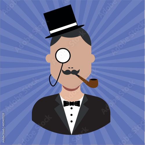 Tuxedo suit. Mustache and glasses. Wedding costume with bow tie. Vector illustration. monopoly guy. rich person