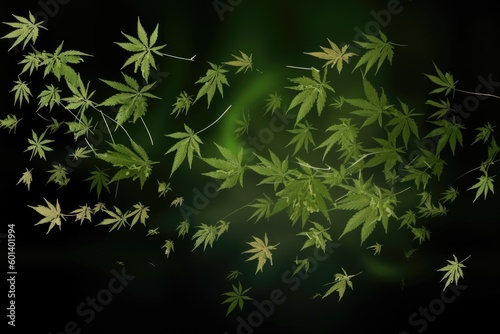 green background with cannabis leaf , ai generative
