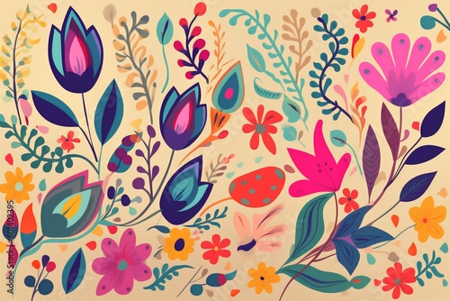 pattern summer decoration flower spring leaf floral art watercolor illustration. Generative AI.