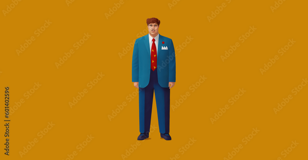 funny cartoon minimalist illustration of a man in a suit, center aligned, orange background funny cartoon minimalist illustration of a man in a suit, center aligned, orange background