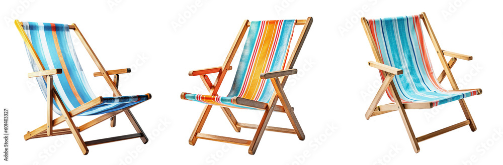 colorful beach chairs, on a transparent background, Generative AI