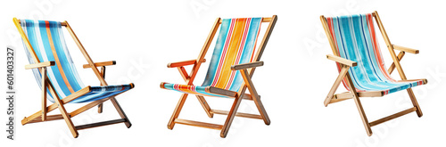 colorful beach chairs, on a transparent background, Generative AI