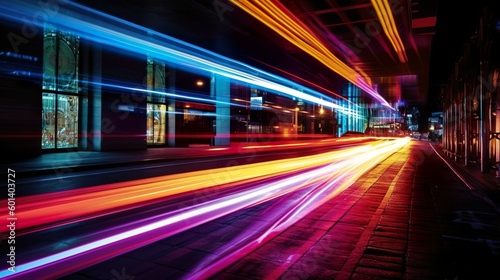 Abstract long exposure dynamic speed light trails in an urban environment photo