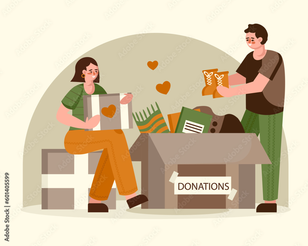 Donation of clothes for poor. People give their things to those in need Donation of clothes for poor. People give their things to those in need