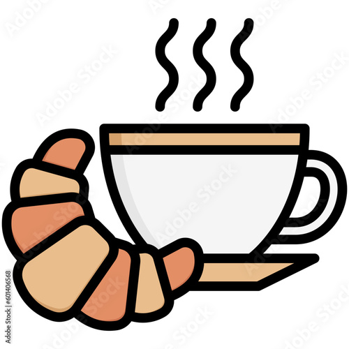 croissant, coffee, tea, breakfast food courts vector icons for web design, app, banner, flyer and digital marketing.