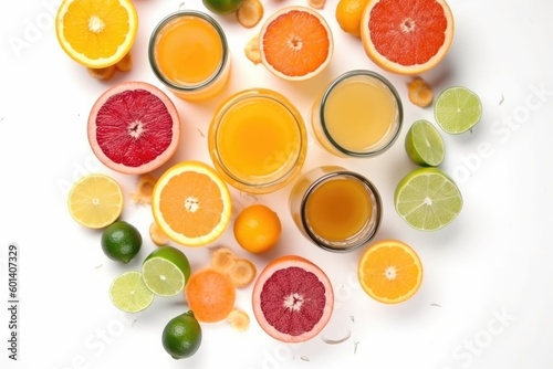 Fresh fruit juice with fruits   ai generative top view   ai generative