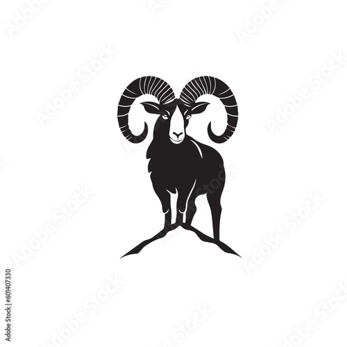 illustration of goat with long horns