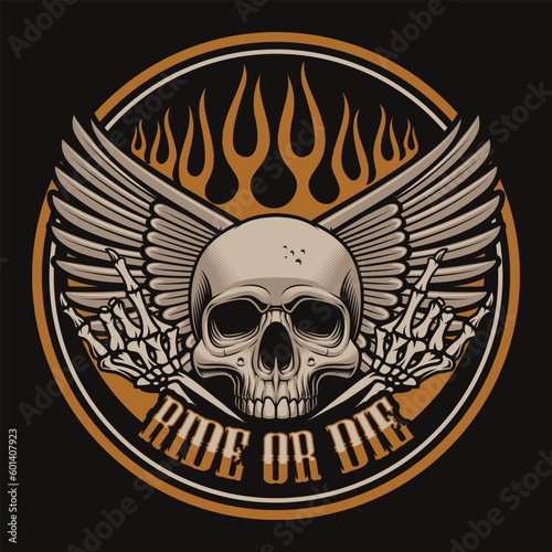 Vector patch with skull biker and wings