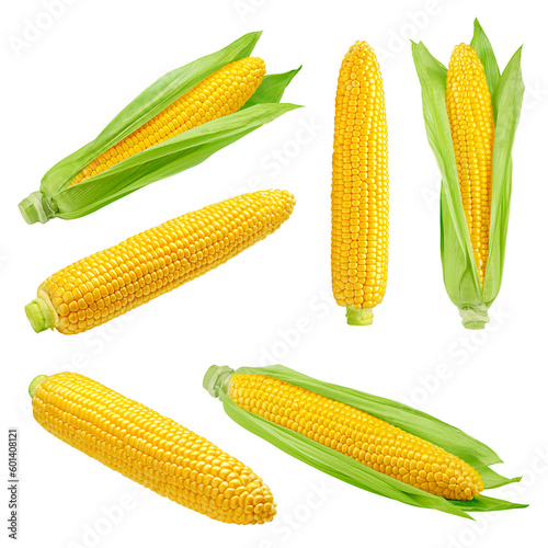 corn ear, isolated on white background, full depth of field