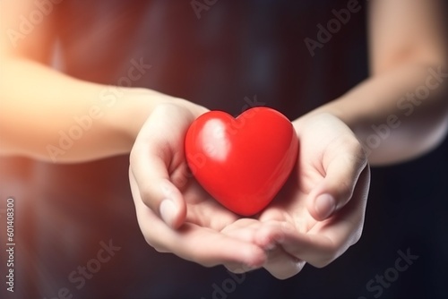 woman cardiogram hold donor valentine hand love red health care feeling. Generative AI.