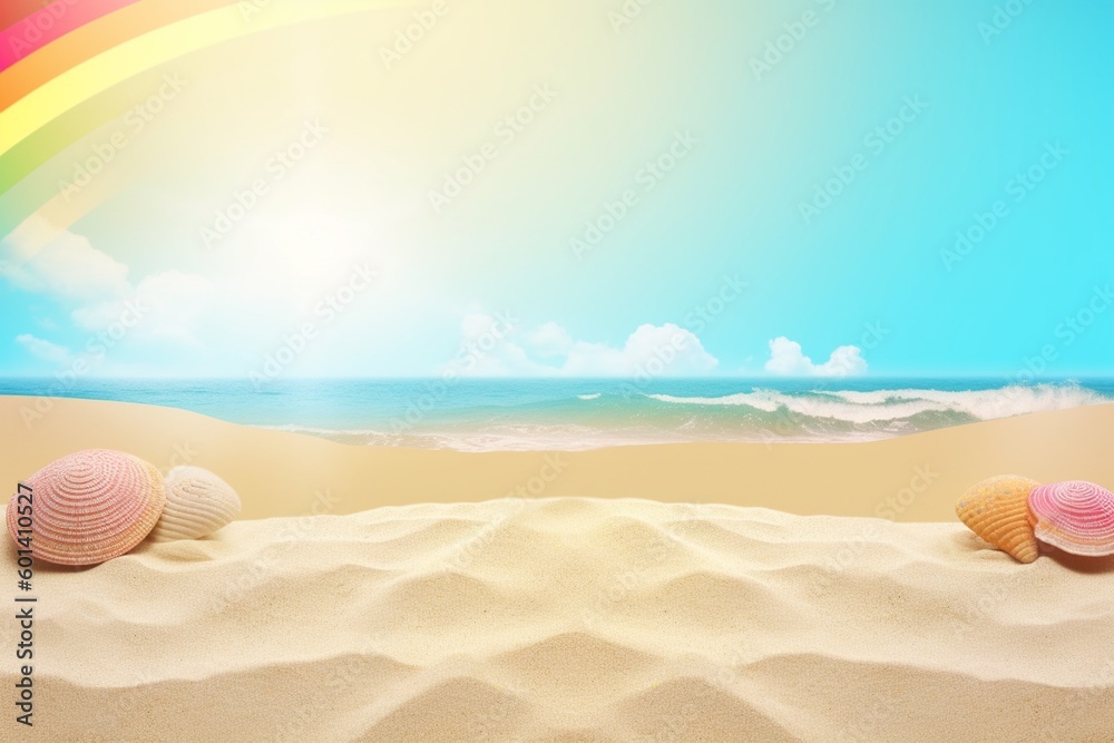Realistic Summer Background Vibrant Tropical Theme with Ocean View and Palm Trees, Created with Generative AI