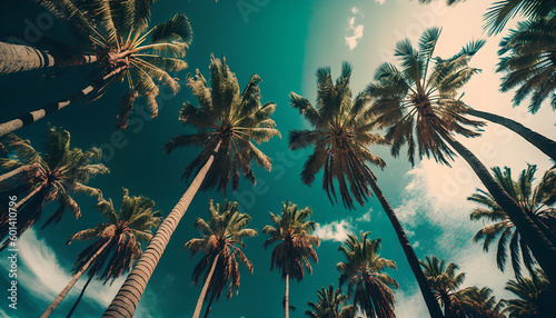 bottom view of palm trees in sunny weather  Generative by AI