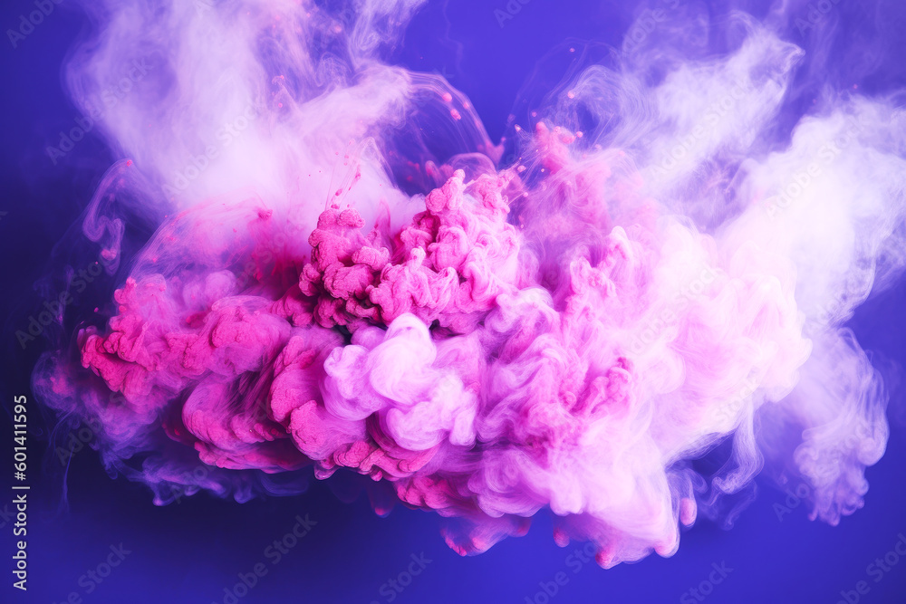 Cloud of multicolor smoke on a black isolated background. Background from the smoke of vape. AI generative.