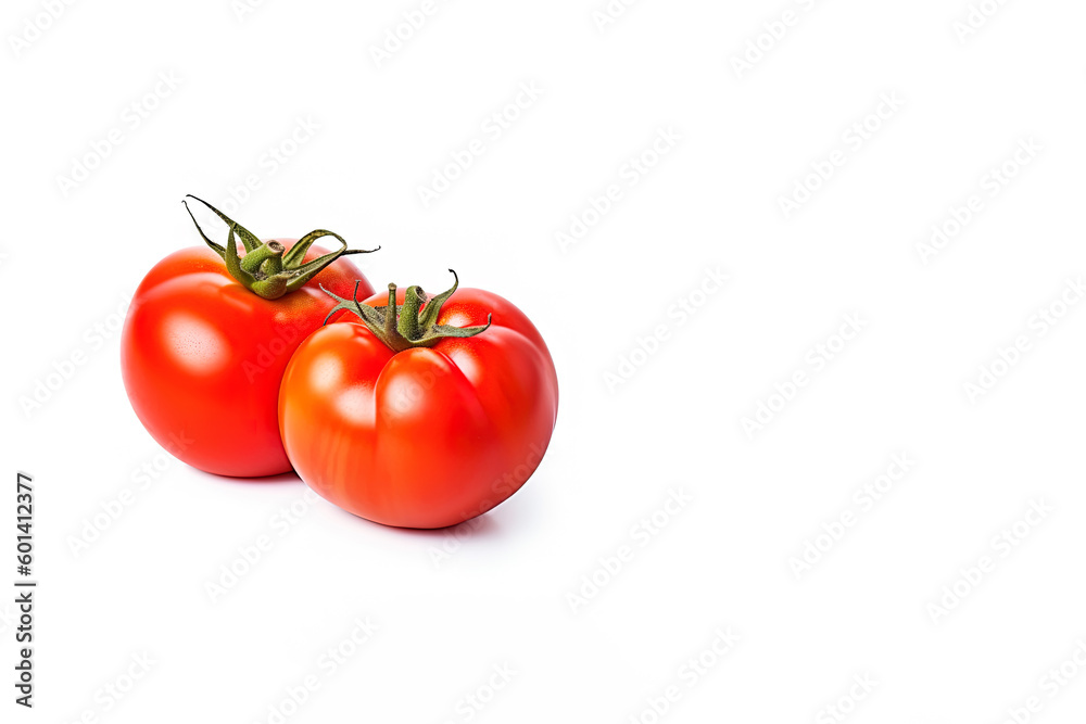Fresh whole red tomatoes isolated on white background with copy space. Created with Generative AI Technology Fresh whole red tomatoes isolated on white background with copy space. Created with Generative AI Technology
