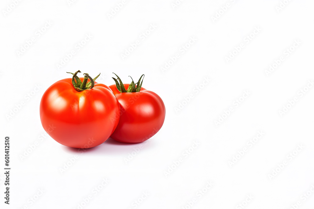 Fresh whole red tomatoes isolated on white background with copy space. Created with Generative AI Technology Fresh whole red tomatoes isolated on white background with copy space. Created with Generative AI Technology