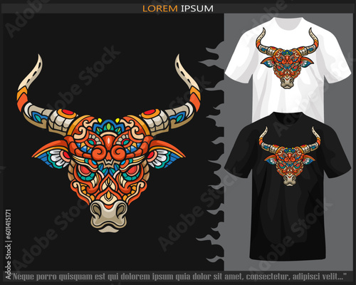Colorful Bull mandala arts isolated on black and white t shirt.