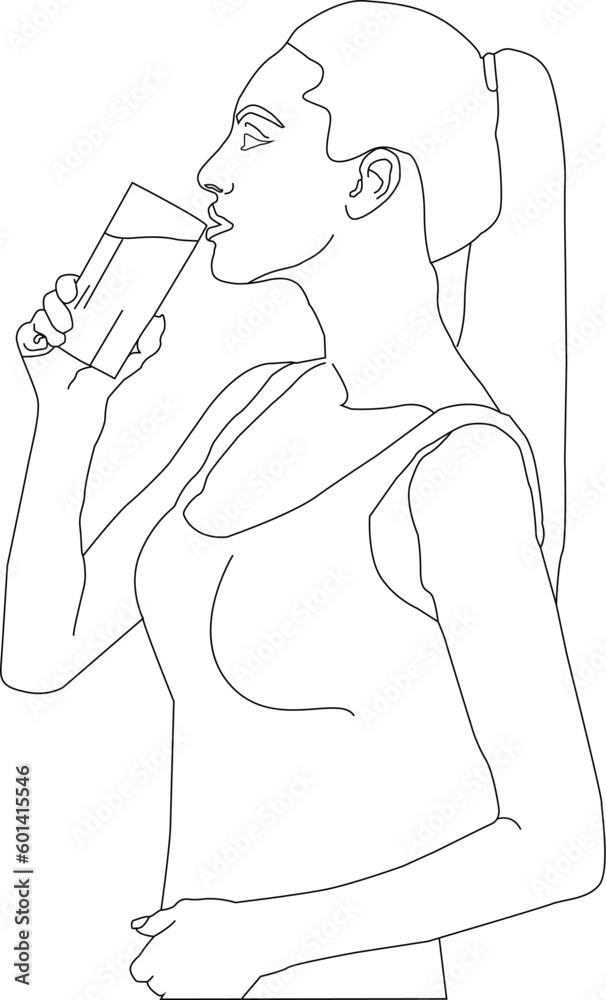 Girl Drink Water Line art Vector Illustration Girl Drink Water Line art Vector Illustration