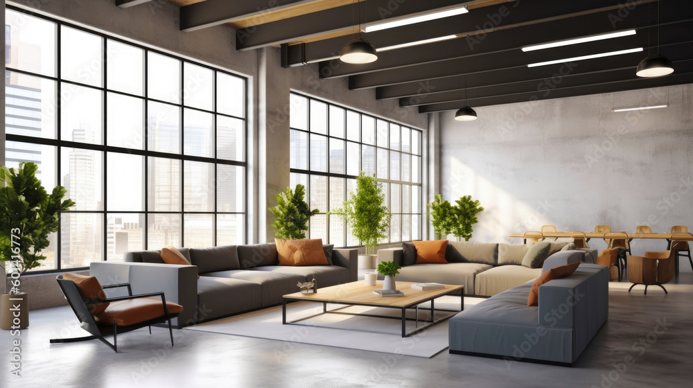 Modern/Contemporary: spacious lounge area in a modern co-working space. The clean lines of the furniture create an atmosphere of simplicity and elegance Modern/Contemporary: spacious lounge area in a modern co-working space. The clean lines of the furniture create an atmosphere of simplicity and elegance